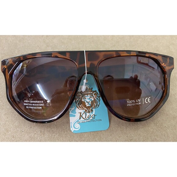 Kleo Plastic Oversized Flat Top Avaitor Fashion Sunglasses Brown Gold Lion Gafas - Picture 6 of 11